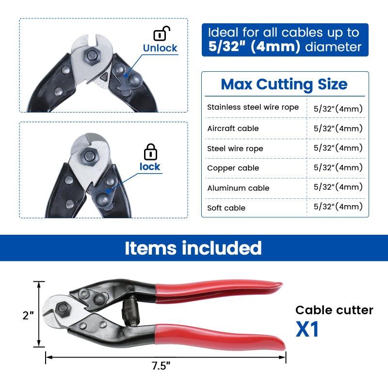 Muzata Upgraded Version Wire Cutters Heavy Duty Cable Cutters Wire Rope Up to 5/32" Stainless Steel Deck Stair Railing Aircraft Strong Thick Seal Metal Fence Bike Bicycle Brake Cutter CT15,CT1 - Image 2